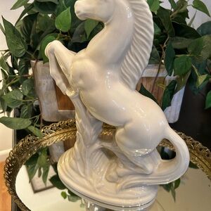 Beautiful Horse Statue Rearing Stallion Cream Ceramic Vintage Majestic Figure